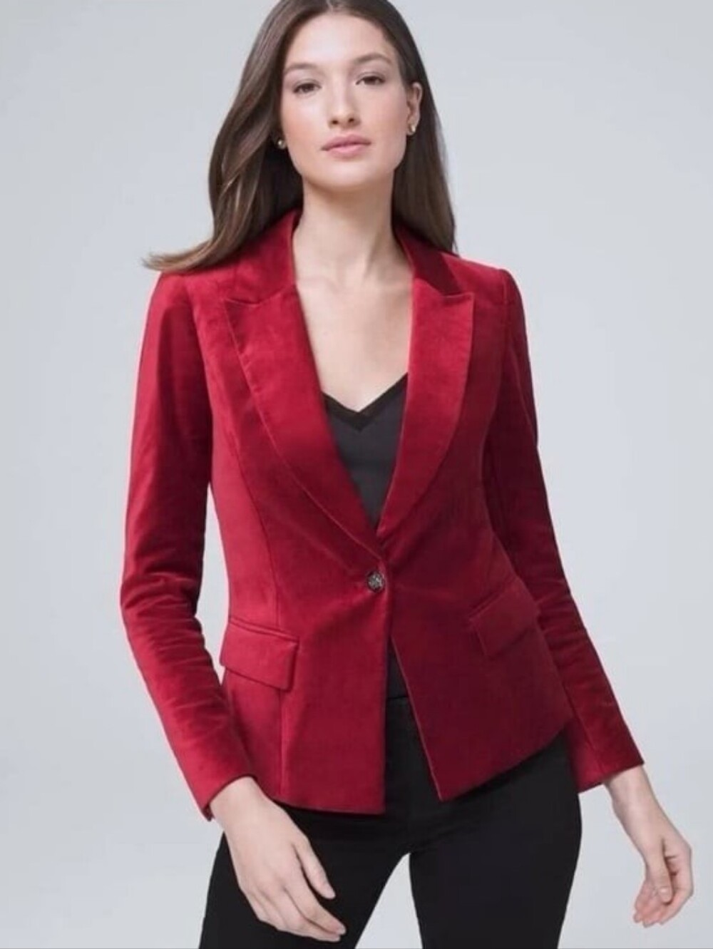 White House Black Market WHBM red velour blazer, single-button, size 6 + nwt